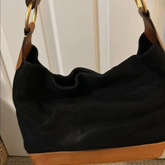 Dooney & Bourke Black and Tan Leather Hobo Bag - Picture 6 of 12